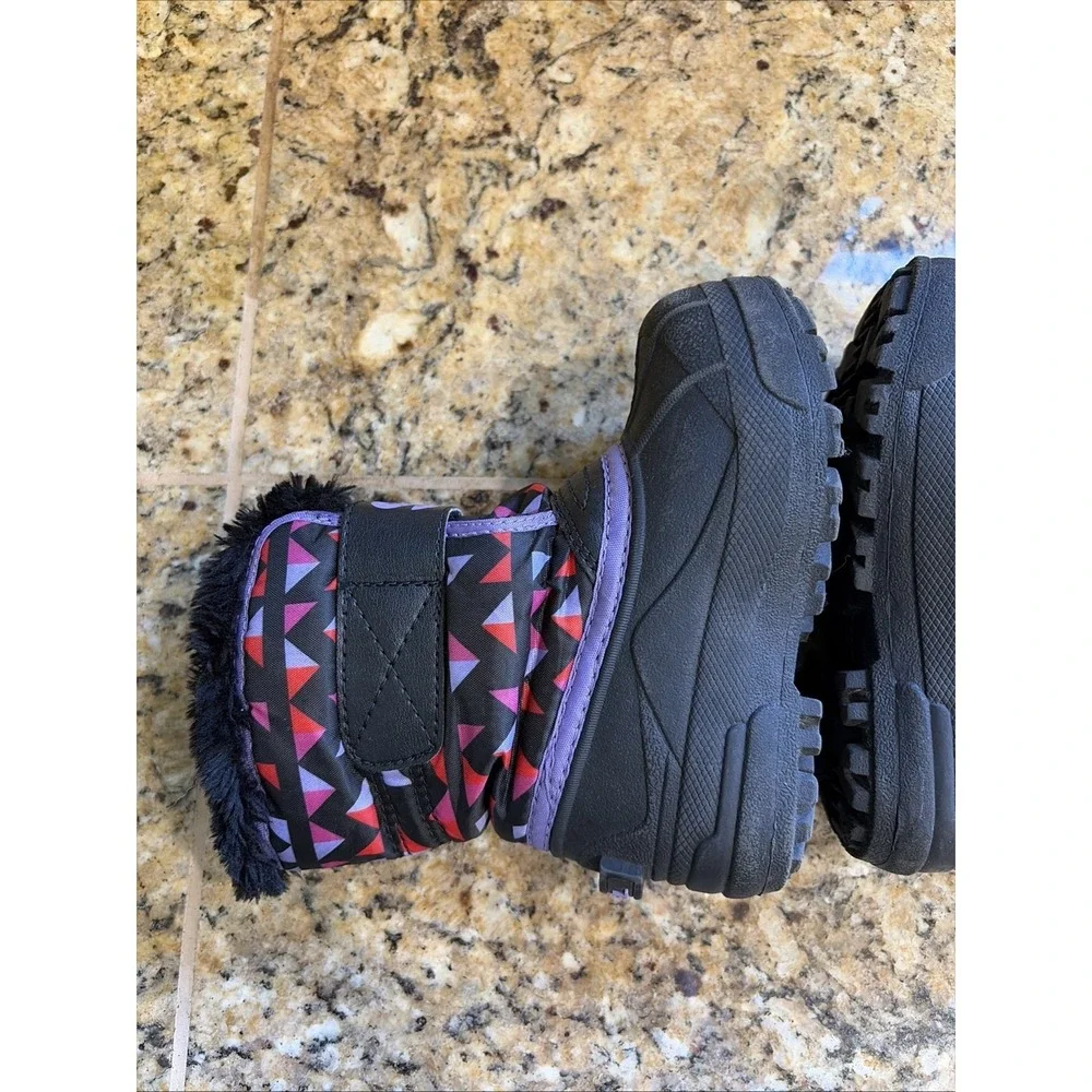 Sorel Purple/Black Geometric Commander‎ Print Faux Fur Trim Snow Boots Child 9
